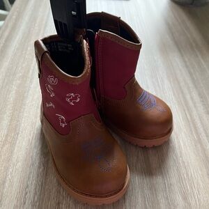 Brown and Red Kids Boots